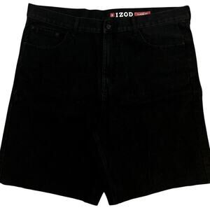Izod Classic‎ Jean Shorts Men's 42X9 Black Denim Skater Grunge Raw Hem Street